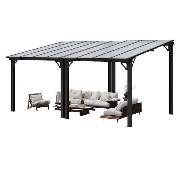 10 ft. x 16 ft. Wall-Mounted Aluminum Gazebo with Polycarbonate Roof Pergola