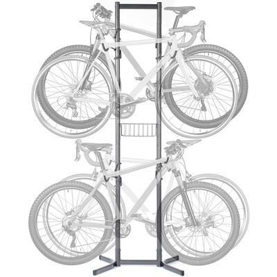4-Bike Freestanding Bicycle Storage Rack with Basket
