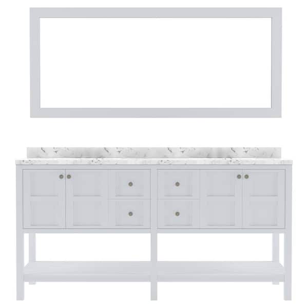 Virtu USA Winterfell 72 in. W x 22 in. D x 37 in. H Double Sink Bath Vanity in White with Quartz Top and Mirror
