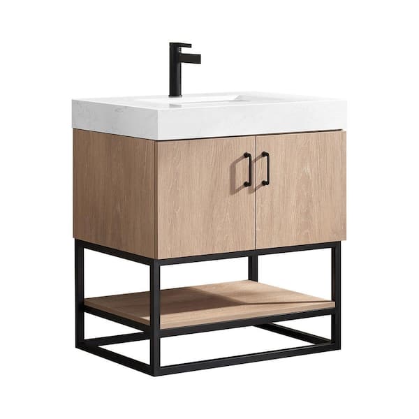 Alistair 30 in. W x 22 in. D x 34 in. H Single Bath Vanity in North American Oak with White Engineered Stone Top