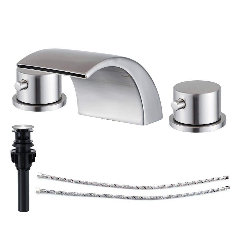 2 Handles 8 in. Widespread Bathroom Faucet 3-Hole Bathroom Sink Faucet With Pop-up Drain in Brushed Nickel price history on PriceWatchPro