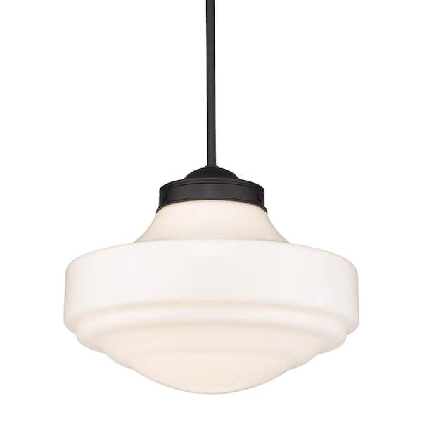 Golden Lighting Ingalls 1-Light Matte Black Large Pendant with Glass Shade