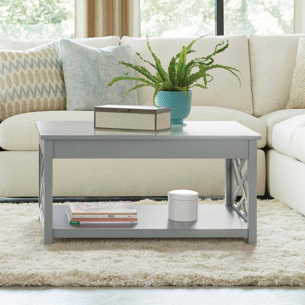 Gray Rectangular Wood Coffee Table with Storage