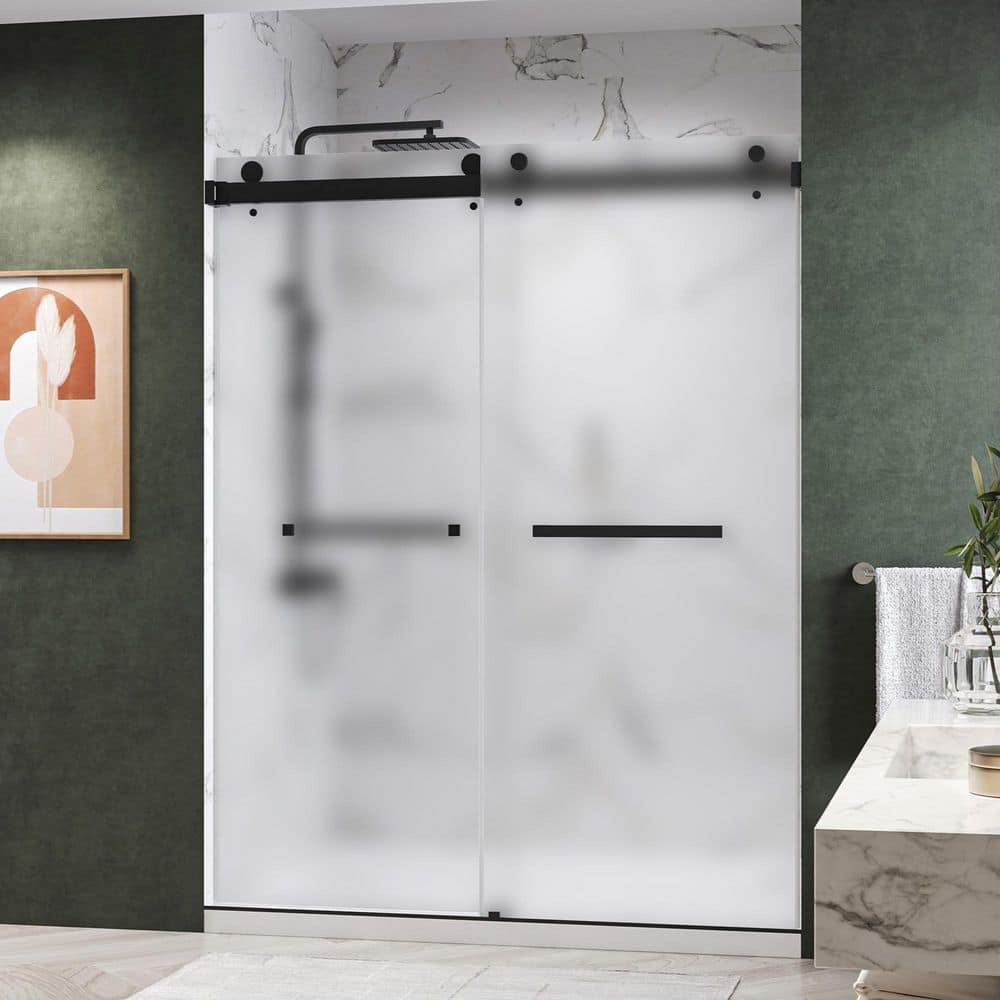 CatalystAE 68 to 72 in. W x 76 in. H Double Sliding Frameless Shower Door in Matte Black with 3/8 in. Obscure Glass price history on PriceWatchPro