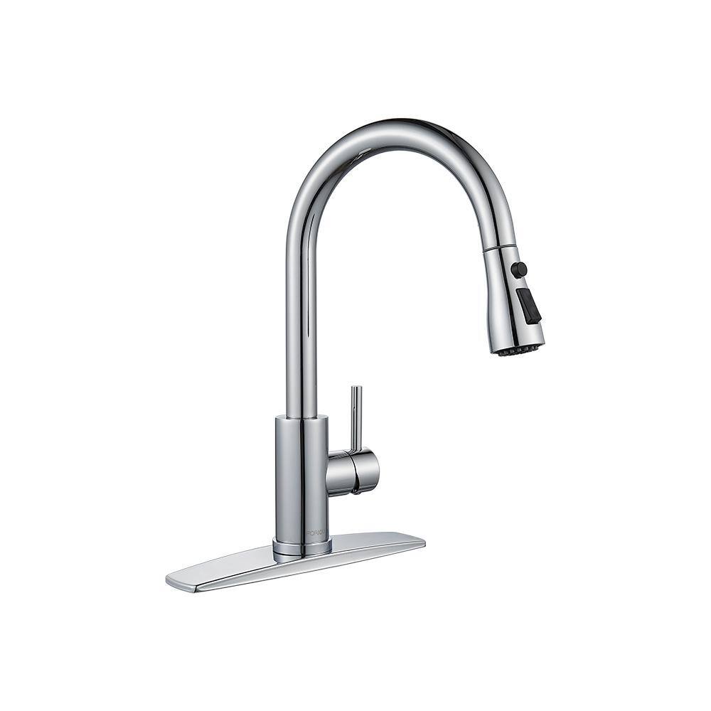 thumbnail interactive-video image 1 of PHANCIR Kitchen Faucet With Pull Down Sprayer, High Arc Single Handle Kitchen Sink Faucets With Pause Button Premium Brushed Nickel With Deck Plate Suit To 1 Or 3 Holes 1 of 10