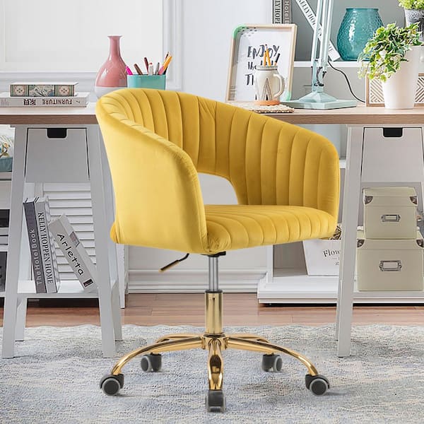 HOMEFUN Yellow Velvet Morden Cute Upholstered Task Chair HFHDSN