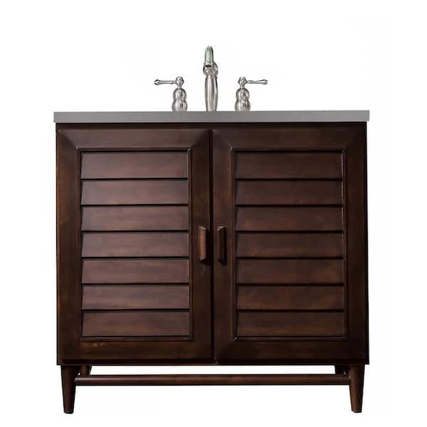 James Martin Vanities Portland 36 in. W x .25 in.D x 34.3 in. H Single Vanity in Burnished Mahogany with Quartz Top in Grey Expo