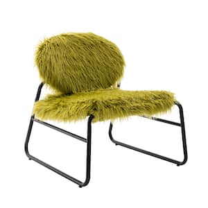 Modern Industrial Olive Green Plush Slant Chair Industrial Accent Chair Set of 2
