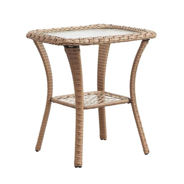 Unbranded Yellow Wicker Outdoor Side Table with Glass Top