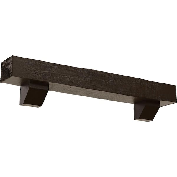 Ekena Millwork 4 in. x 8 in. x 6 ft. Rough Cedar Faux Wood Fireplace Mantel Kit with Ashford Corbels, Burnished Mahogany