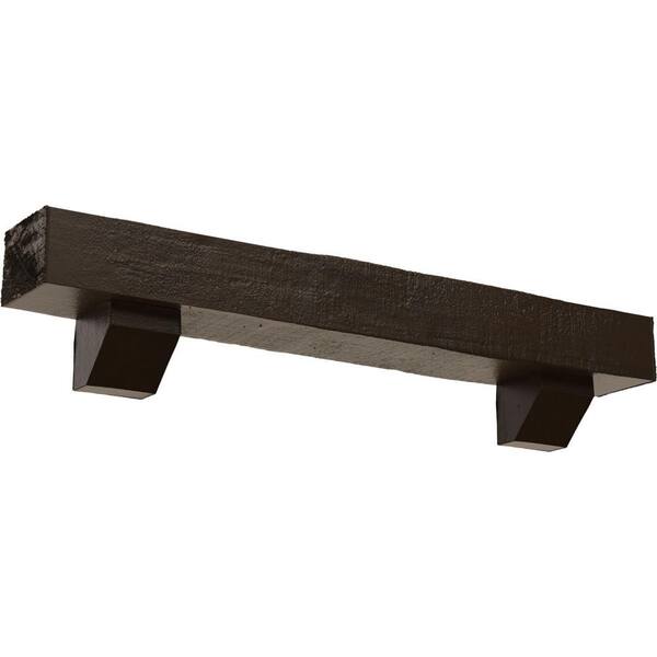 Ekena Millwork 6 in. x 10 in. x 3 ft. Rough Cedar Faux Wood Fireplace Mantel Kit, Ashford Corbels, Burnished Mahogany