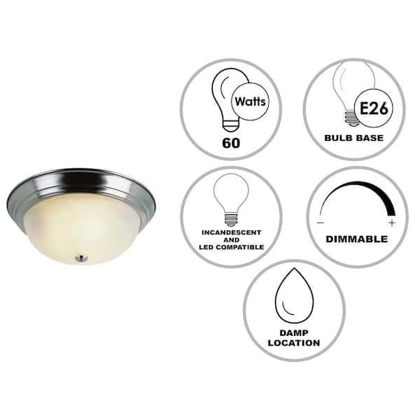 Browns 15 in. 3-Light Brushed Nickel Flush Mount Ceiling Light Fixture with White Marbleized Glass Shade