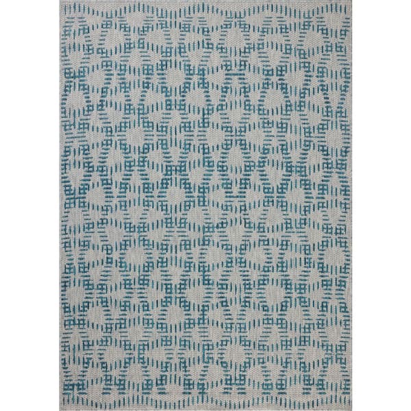 Easton Fog / Teal 4 ft. x 6 ft. Indoor/Outdoor Accent Rug