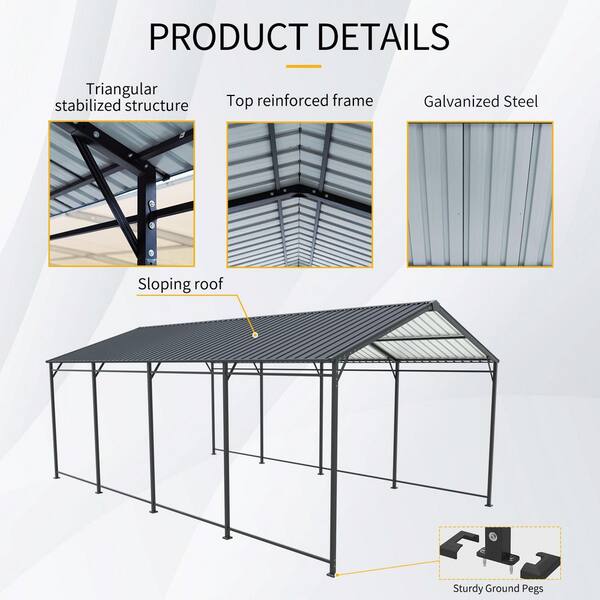 Sudzendf 21 ft. W x 12 ft. D x 9 ft. H Black Roof Steel Carport
