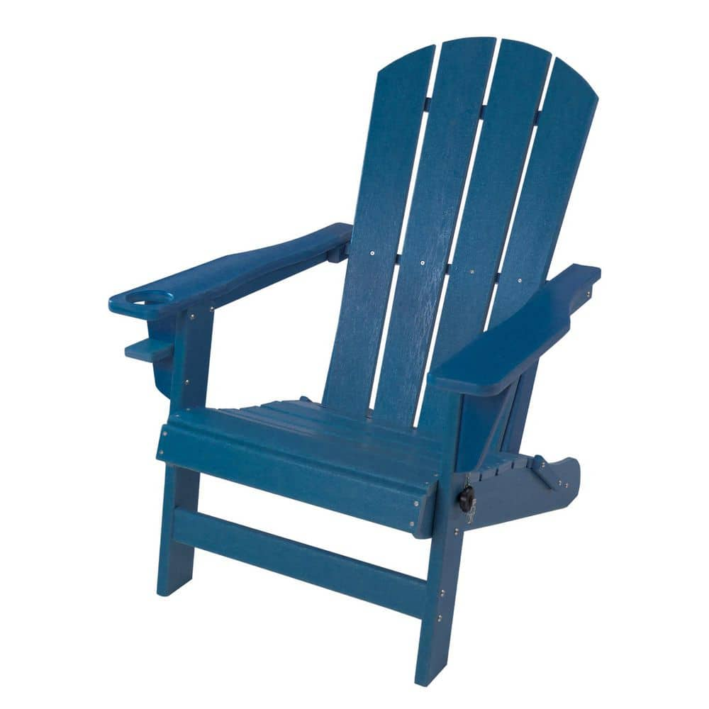 KOZYARD Folding HDPE Plastic Resin Deck Adirondack Chair in Navy Blue ...