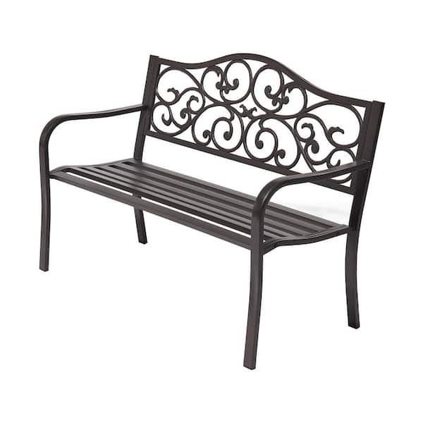 LAUREL CANYON Classic 50 in. 2-Person Dark Brown Metal Outdoor Bench ...