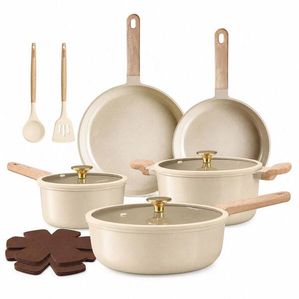 14 Piece Nonstick Ceramic Cookware Set, PFAS PFOA Free Non-Toxic Kitchen Cooking Set for Restaurant, Frying, Boiling