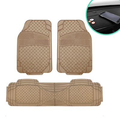 Beige 3-Piece Heavy-Duty Liners Vinyl Trimmable Car Floor Mats - Universal Fit for Cars, SUVs, Vans and Trucks-Full Set