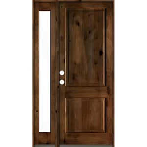 50 in. x 96 in. Rustic knotty alder Right-Hand/Inswing Clear Glass Provincial Stain Wood Prehung Front Door w/Sidelite