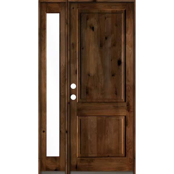 Krosswood Doors 50 in. x 96 in. Rustic knotty alder Right-Hand/Inswing Clear Glass Provincial Stain Wood Prehung Front Door w/Sidelite