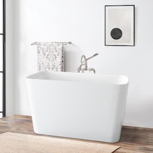 47 in. Acrylic Flatbottom Not Whirlpool Freestanding Japanese Soaking Bathtub with Pedestal Soking SPA Tub in White