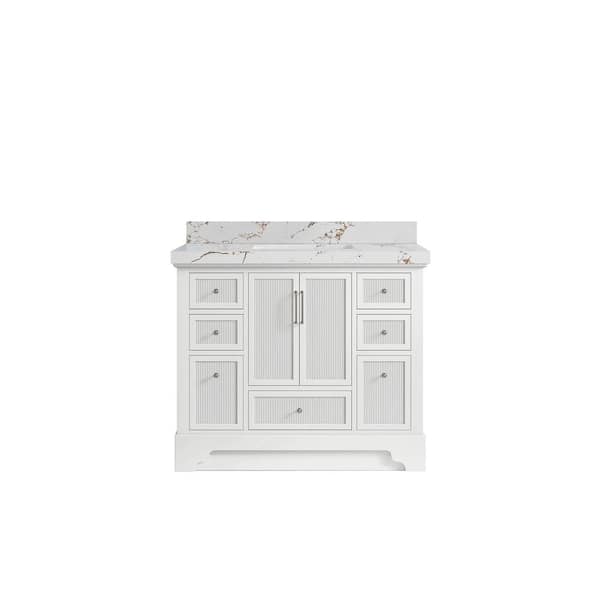 Willow Collections Alys 42 in. W x 22 in. D x 36 in. H Single Sink Bath Vanity in White with 2 in. Viola Brown Quartz Top