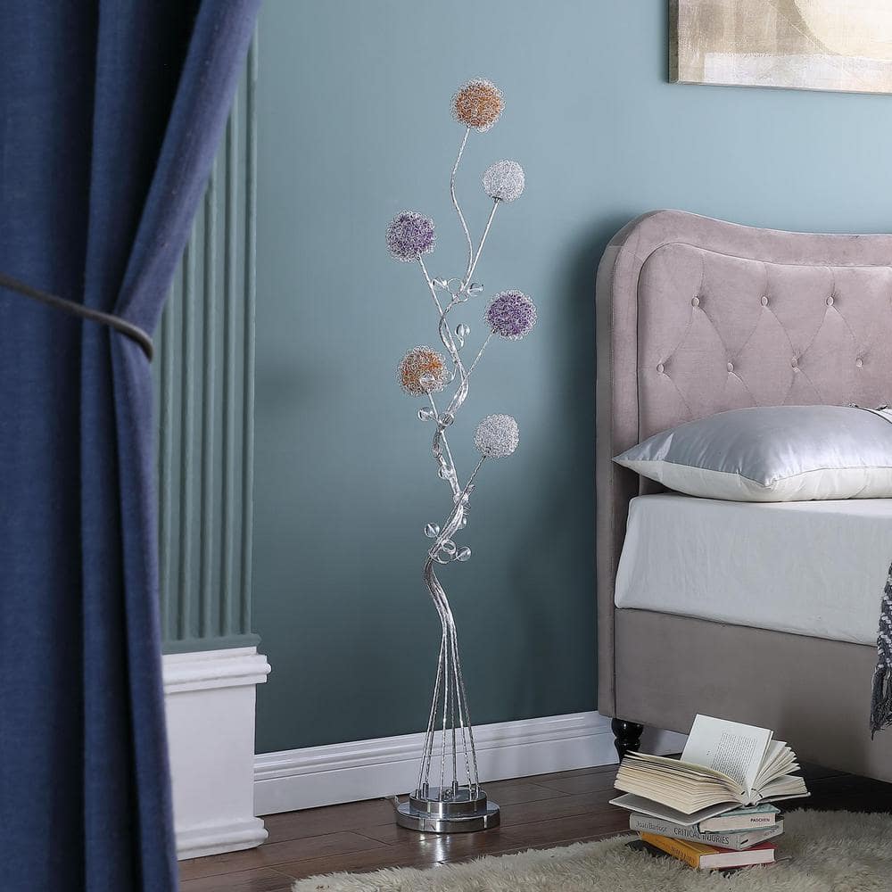 Zeus 58.5" Silver Aluminum Floral LED Floor Lamp