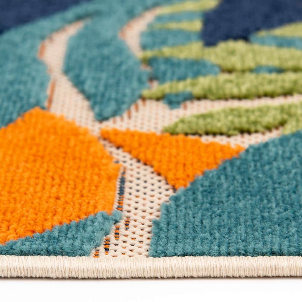 Blue and Multicolor Floral Synthetic Rectangular Rug, 3'1" x 5'3"