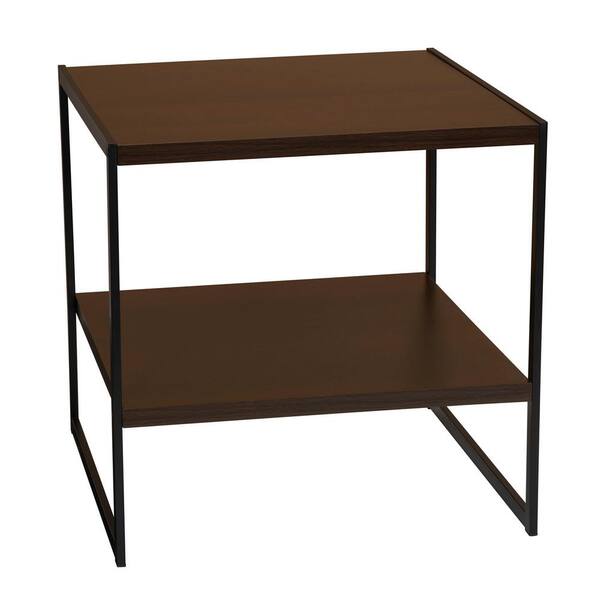 HOUSEHOLD ESSENTIALS Black Metal and Walnut Finish End Table
