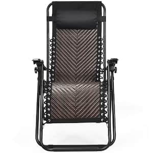 Folding Recliner Metal Rattan Outdoor Lounge Chair Zero Gravity With Headrest in Brown