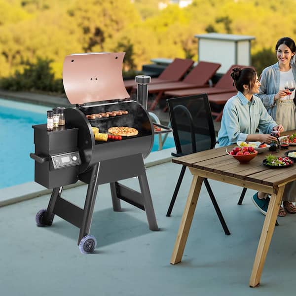 575 sq. in. Pellet Grill Smoker, 8-in-1 Electric BBQ w/ LCD Screen, Temp Probe, 500°F Max for Outdoor Use Black