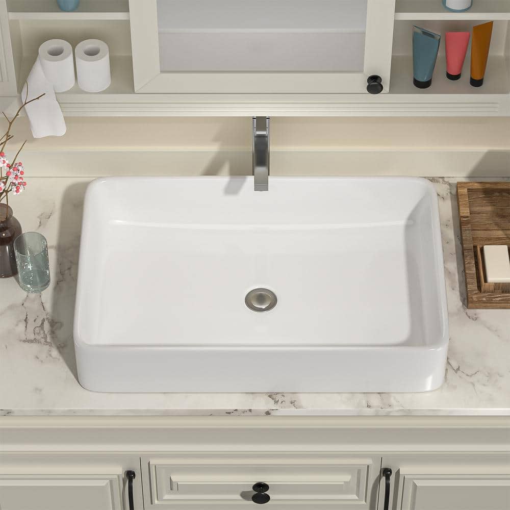24'' White Gloss Ceramic Rectangular Above-Counter Sink