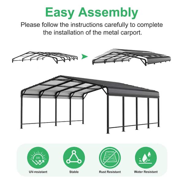 VIWAT 20 ft. W x 20 ft. D Metal Carport, Car Canopy and Shelter