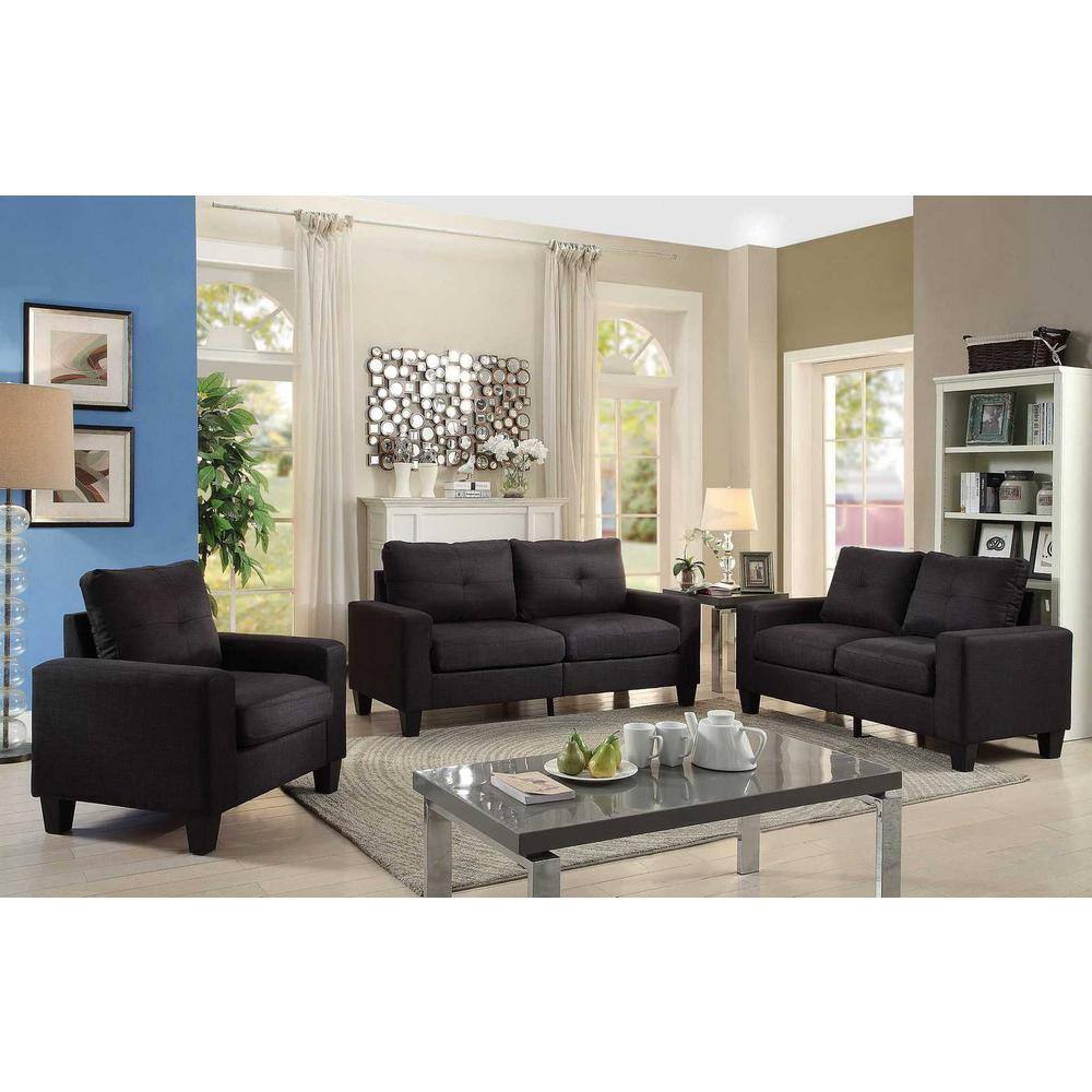 Newbury Black Faux Leather Tufted Chesterfield Sofa with Wooden Frame
