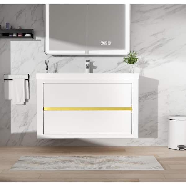 Y♡ Ziyudura 36 in. Single Sink Floating White Bath Vanity with White