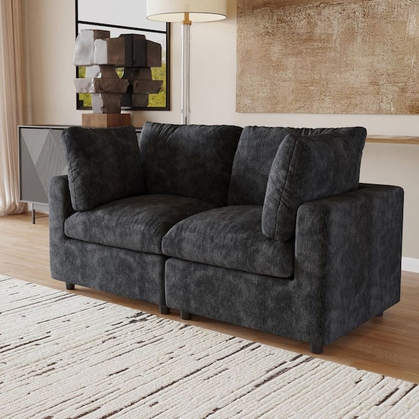 Magic Home 67 in. Square Arm Chenille Fabric 2-Piece Modular Free Combination Sectional Sofa in. Black