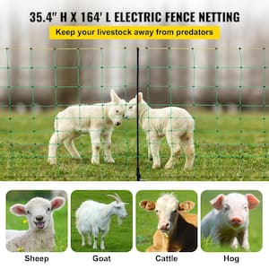 Electric Fence Netting 35.4 in. H x 164 ft. L PE Net Fencing with 14 Posts Utility Portable Mesh for Farms, Green