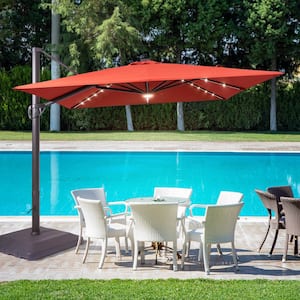 10 ft. x 10 ft. Aluminum Cantilever Offset Patio Umbrella Solar LED with a Base in Red