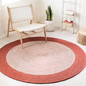 Braided Red/Ivory 4 ft. x 4 ft. Round Striped Area Rug