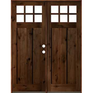 72 in. x 96 in. Craftsman Knotty Alder Wood Clear 6-Lite provincial stain Left Active Double Prehung Front Door