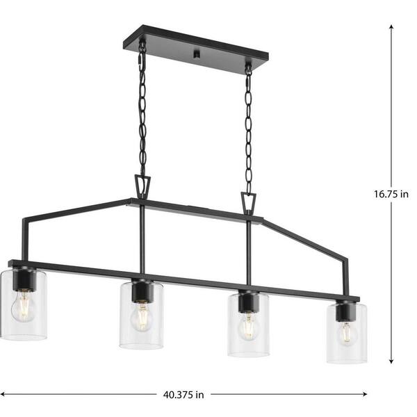 Progress Lighting Goodwin 4-Light Matte Black Farmhouse Clear Glass Cylinder Medium Hanging Pendant Light
