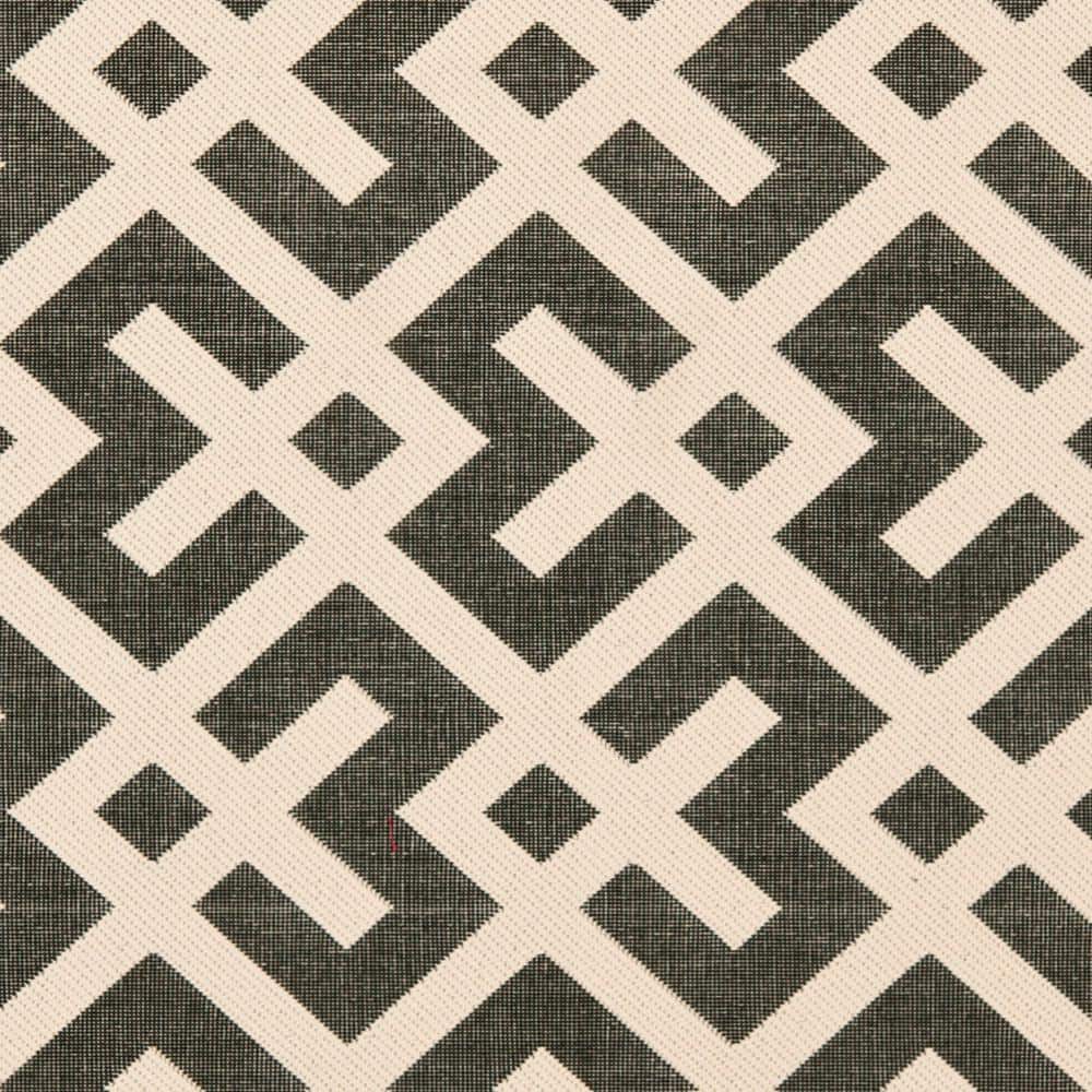 Courtyard Black and Beige 4' Square Geometric Indoor/Outdoor Rug