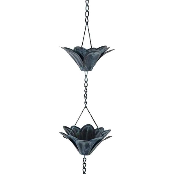 Decorative Iron Gutter Chain with 12 Rain Collector Cups Weather Resistant Garden Ornament 94 in.