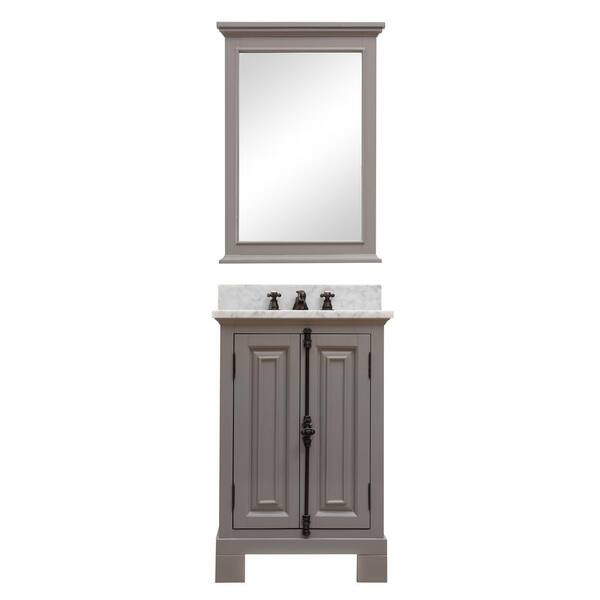 Water Creation Greenwich 24 in. W x 22 in. D Vanity in Gray with Marble Vanity Top in White with White Basin and Mirror, Faucet
