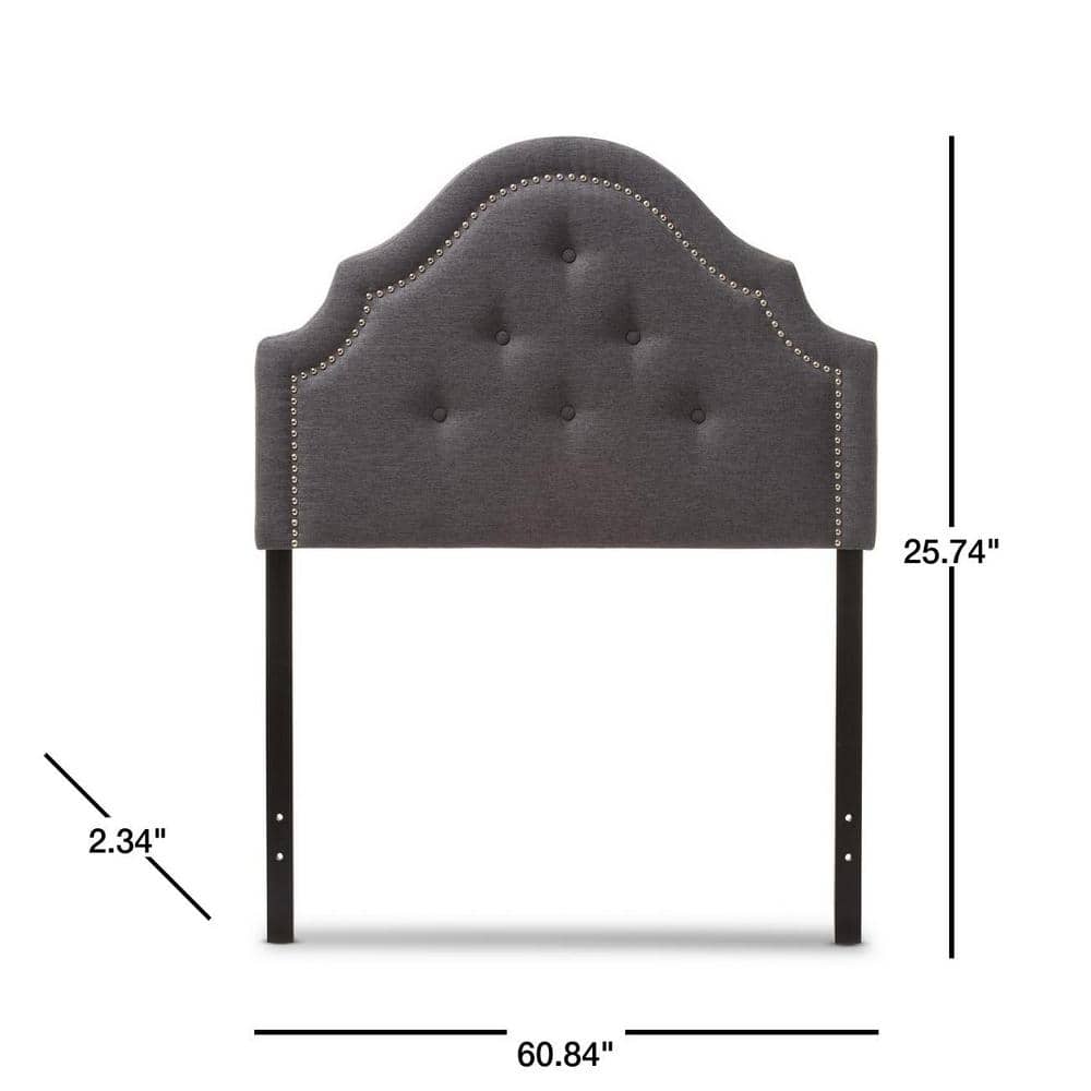 Queen Dark Gray Tufted Upholstered Headboard with Nailhead Trim
