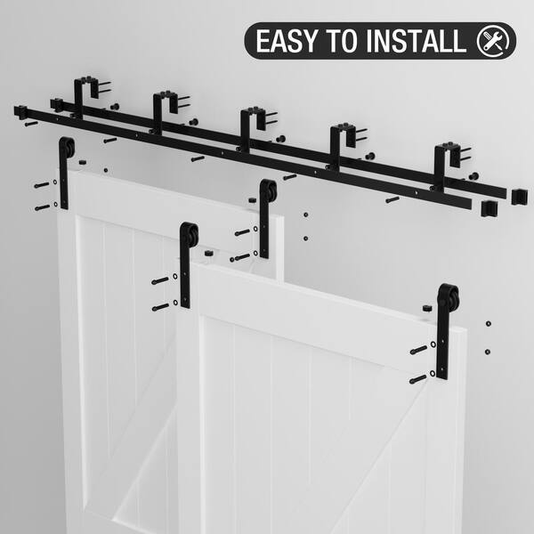 8 ft./96 in. Frosted Black Heavy-Duty Bypass Double Door Sliding Barn Door Hardware Classic Design Roller