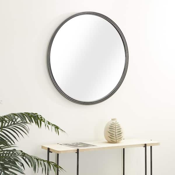 Litton Lane 32 in. x 32 in. Round Framed Silver Wall Mirror
