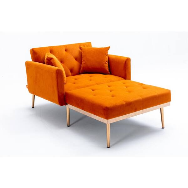 Modern Orange Velvet Chaise Tufted Lounge with 2Pillows XBDJTF2