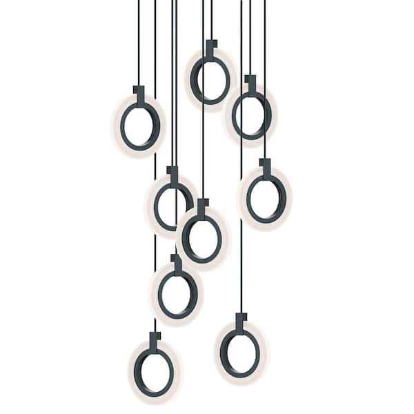 Halo 18-Watt 9-Light Integrated LED Pendant Light Black with White Acrylic Shade