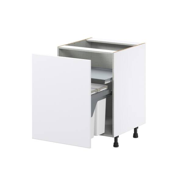 J COLLECTION Fairhope Bright White Slab Assembled 3 Waste Bins Pull out Kitchen Cabinet (24 in. W x 34.5 in. H x 24 in. D)